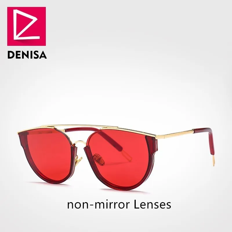 Red non-mirror Lens DENISA новые авиационные Зеркальные Солнцезащитные очки Мужские модные ретро солнцезащитные очки Женские водительские очки UV400 piloot солнцезащитные очки для мужчин G31066 - Цвет линз: Red non-mirror Lens