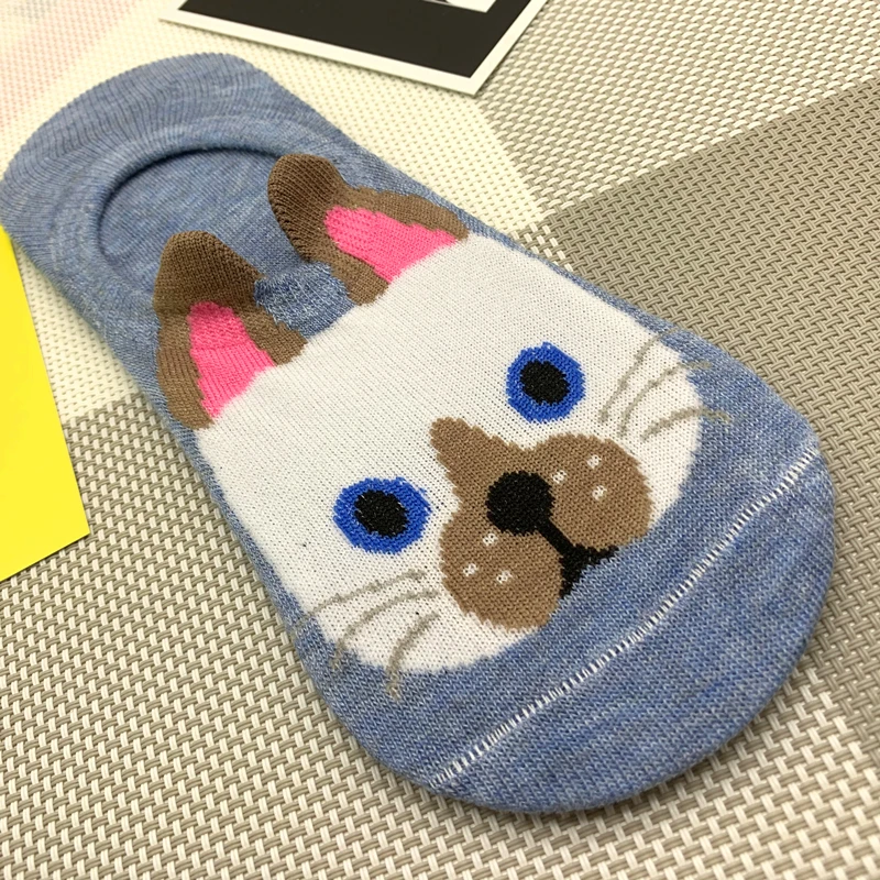 Модные милые хлопковые носки с животными женские летние короткие милым котом и