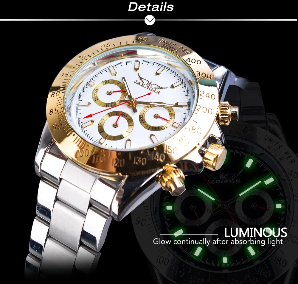 Jaragar Montre Homme мужские часы автоматические Модные золотые из нержавеющей стали спортивные механические наручные часы Relogio