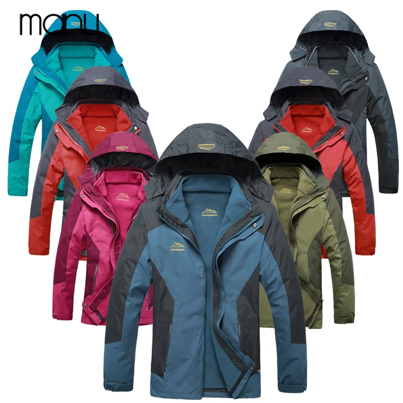 

MANLI Men's Women's 2 pieces Softshell Fleece Jackets Outdoor Sports Waterproof Thermal Hiking Skiing Female Coats Trekking Male