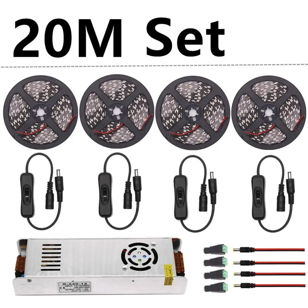 20m Set DC 12 В Светодиодная лента, светильник для выращивания растений s 30 м 20 м 15 м 10 м 5 м водонепроницаемый светодиодный светильник для выращивания растений гибкая лента 60 светодиодный/м с выключателем питания - Испускаемый цвет: 20m Set