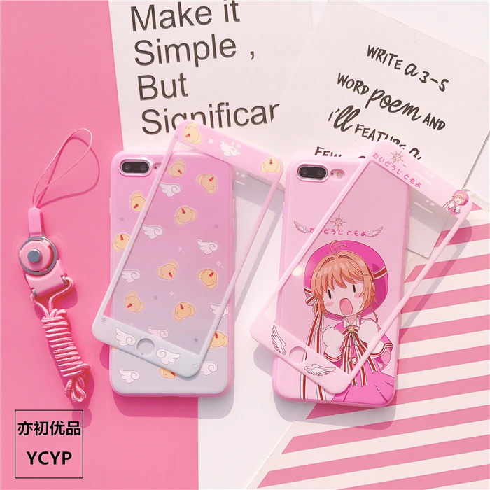 Для iphone XS Max милый Cardcaptor Sakura задний Чехол+ пленка для экрана из закаленного стекла, Девушка Мягкий чехол для iphone X XR 6 7 8plus