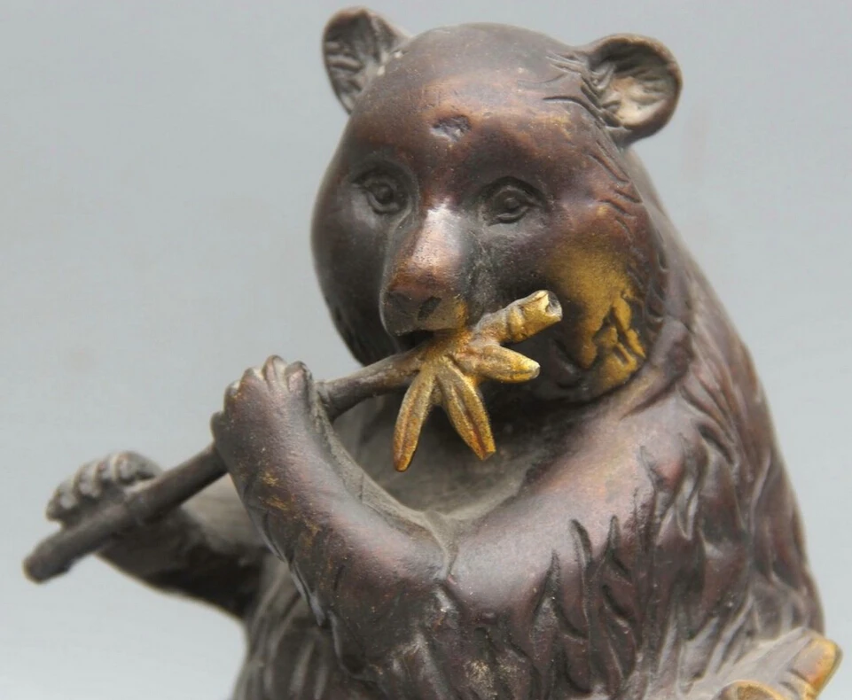song voge gem S2433 6 Chinese Fengshui Folk Bronze seat panda bear cat bamboo Statue sculpture | Дом и сад