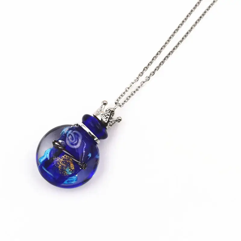 dark blue 1 шт. круглый диффузор парфюм кулон многоразового использования ручной работы эфирное масло Aromatherap yColored глазурь бутылка Подвеска Ожерелье - Окраска металла: dark blue