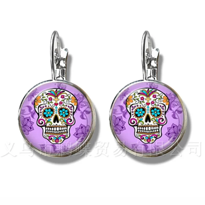 

Mexico Candy Skeleton Glass Dome Time Gem Earrings European and American Hot Sale Silver Plated Stud Earrings Personalized Gift