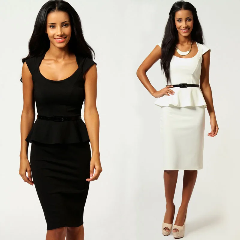 Женское облегающее Платье До Колена офисное длинное платье карандаш с баской