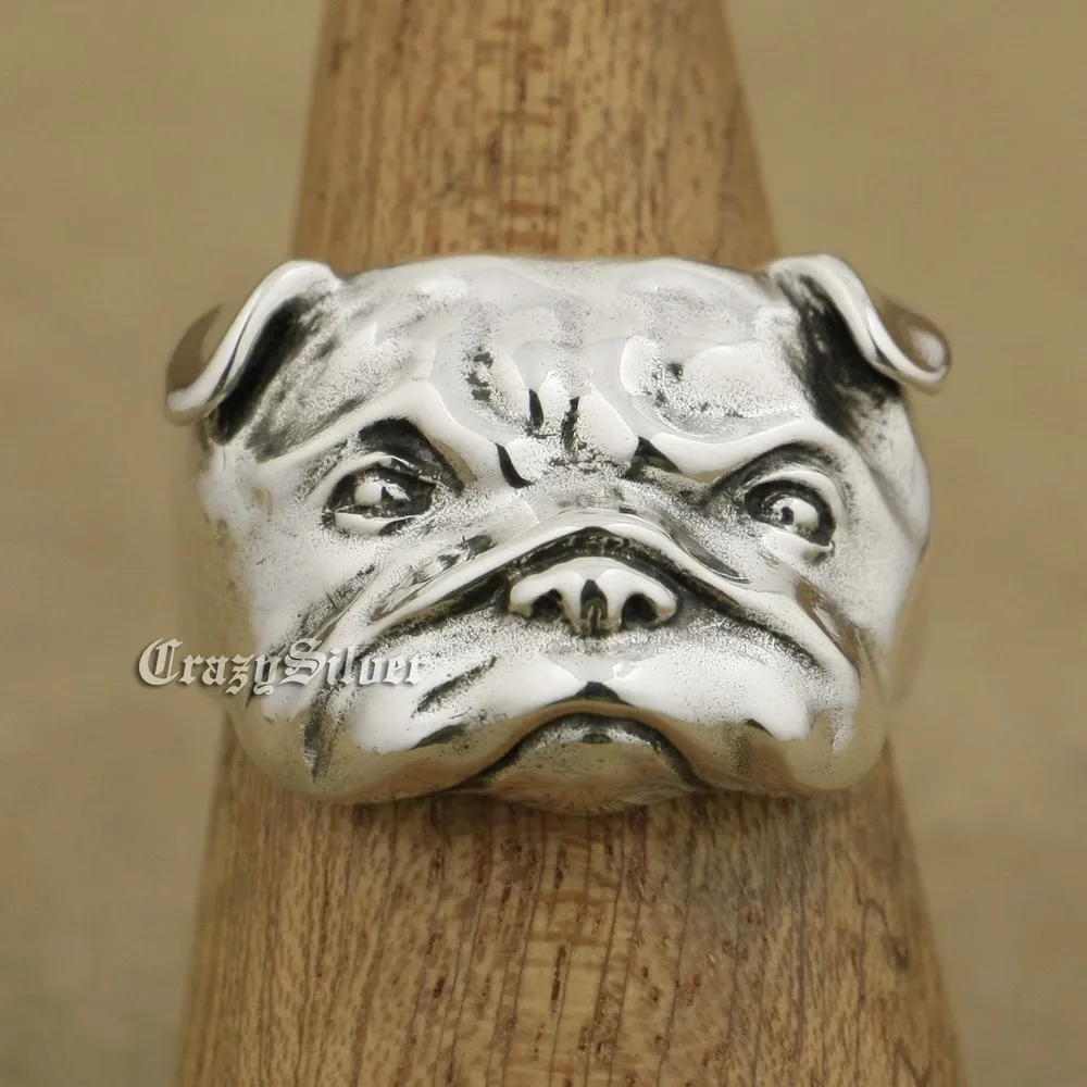 LINSION 925 пробы серебряные милые шармы Shar Pei кольцо для собак TA33 американский размер