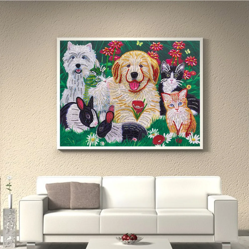 Partial Drill Special Shaped Animal Diamond Painting Embroidery Cat Rabbit Dog Picture Rhinestone Christmas Home Decor | Дом и сад
