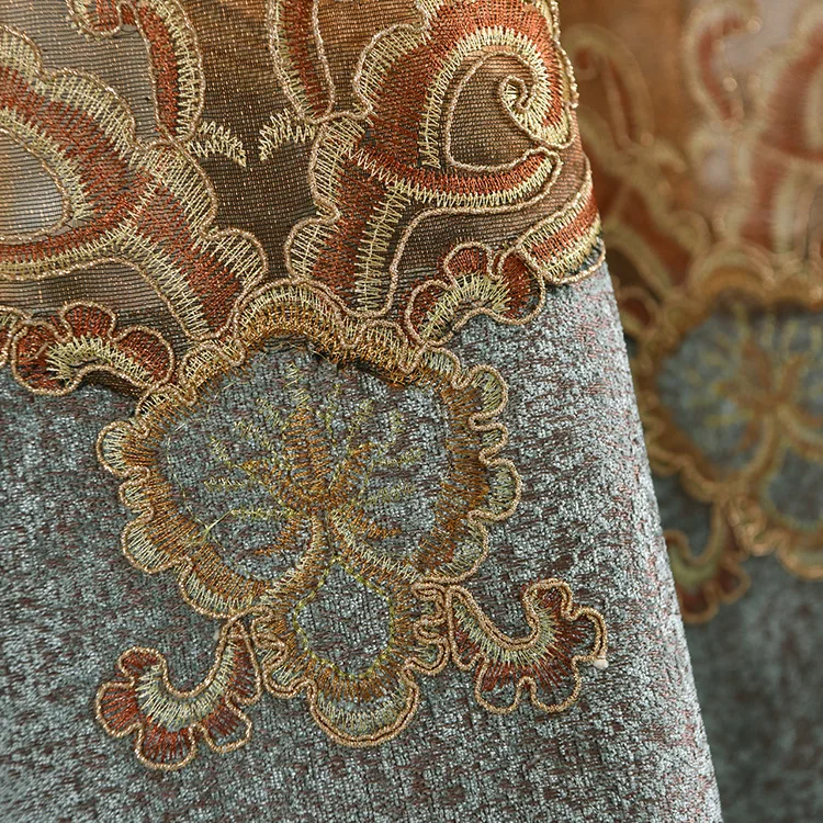 

Polyester luxury Water soluble Embroidered French Window Blackout curtains the curtains in the Livingroom can Customizable
