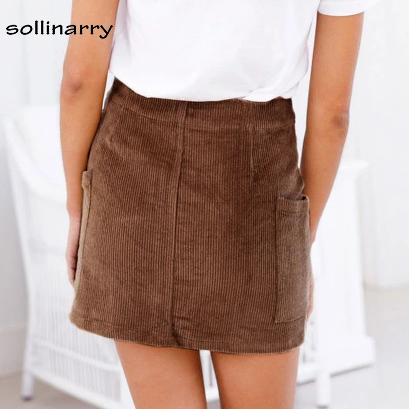 Sollinarry 2018 осень зима облегающая короткая юбка хаки вельвет юбки карандаши женские