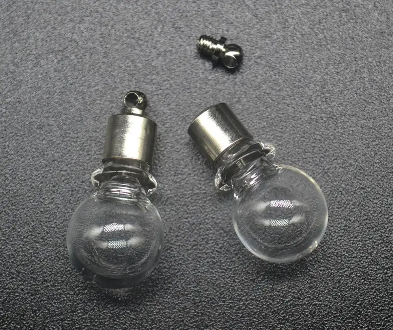 

100pcs 28x13mm wholesale SCREW CAP ball glass vial pendant glass bottle perfume necklace glass globe name on rice art oil charm