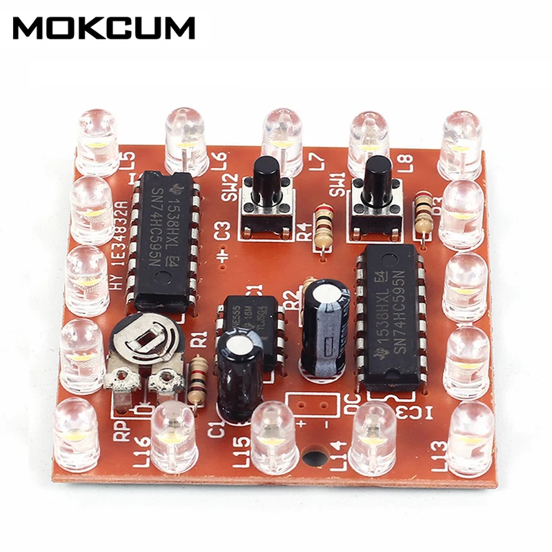 

NE555+74HC595 16Bit 16 Channel Light Water Flowing Lights LED Module Kit DIY Kits 1.5mm Board DIY Small Night Lamp