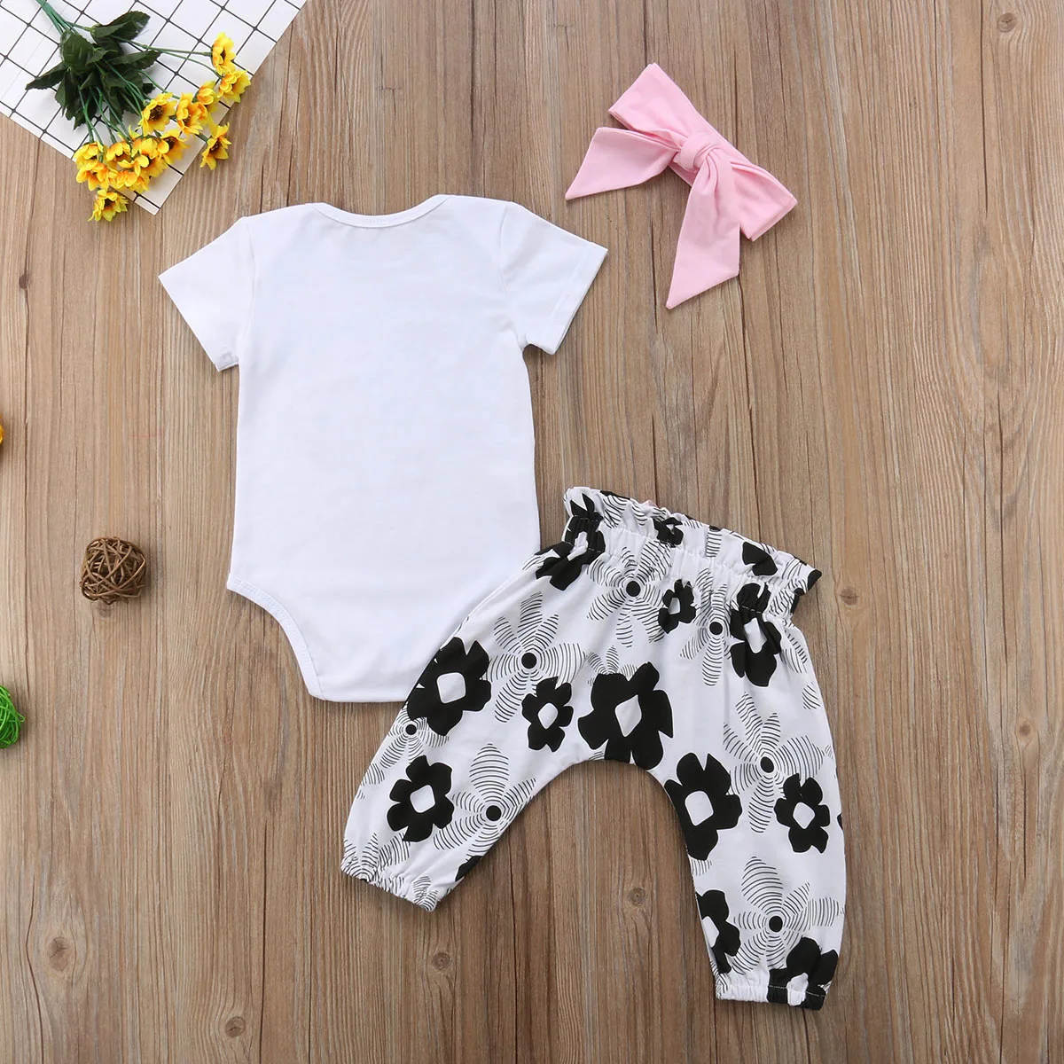 Baby Girl Tops Bodysuits Pants Headbands Outfit Set Clothes Newborn Girls Clothing Flower 0-24M | Детская одежда и обувь