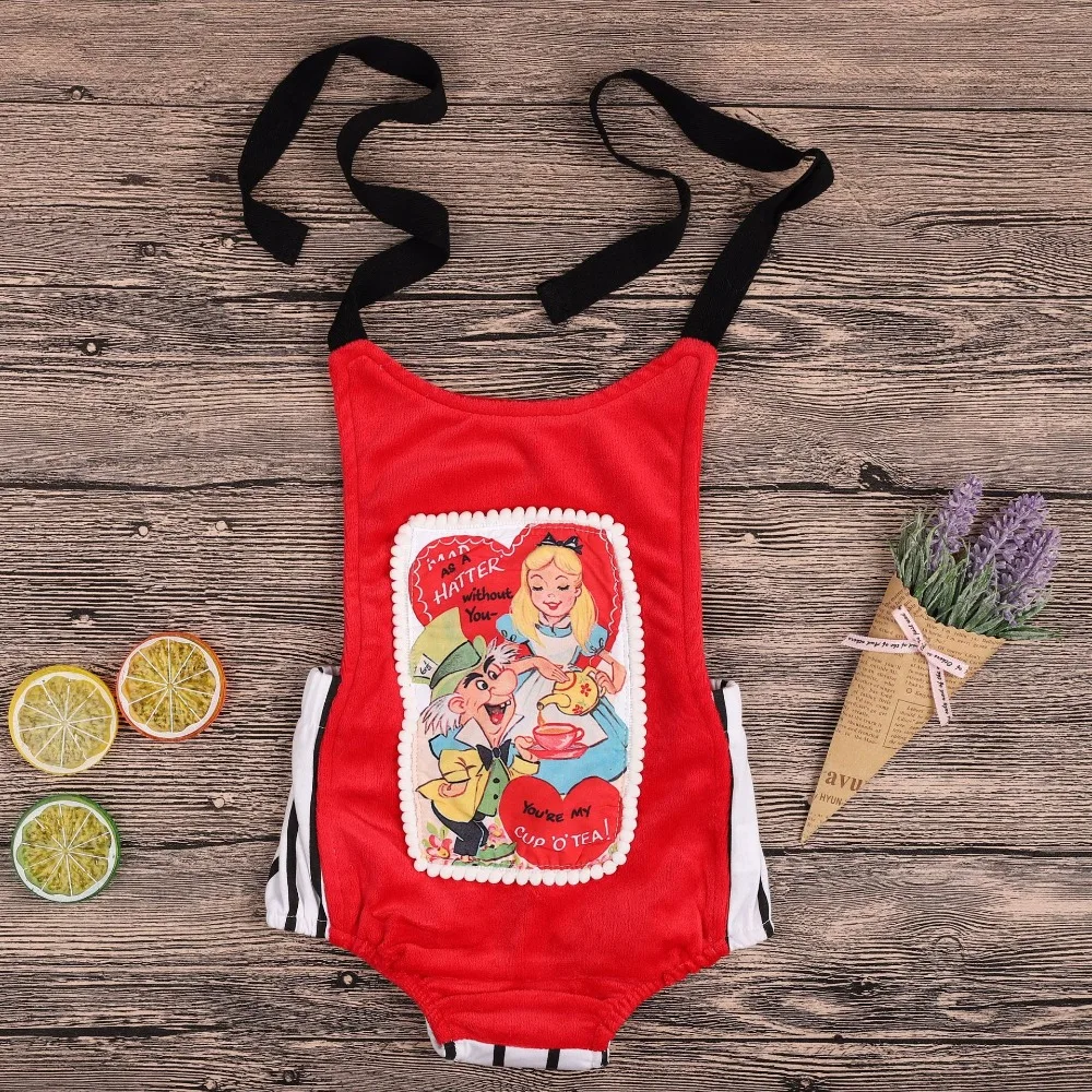 2018 Детские Onesie Забавный мультфильм Красный боди Довольно спинки Strappy в полоску