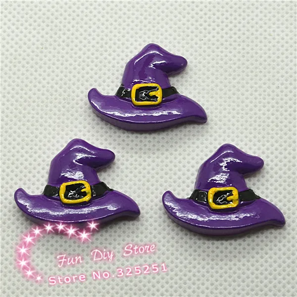 10 шт смолы Flatback Хэллоуин украшения Miniatures | Смола фиолетовая шляпа ведьмы для