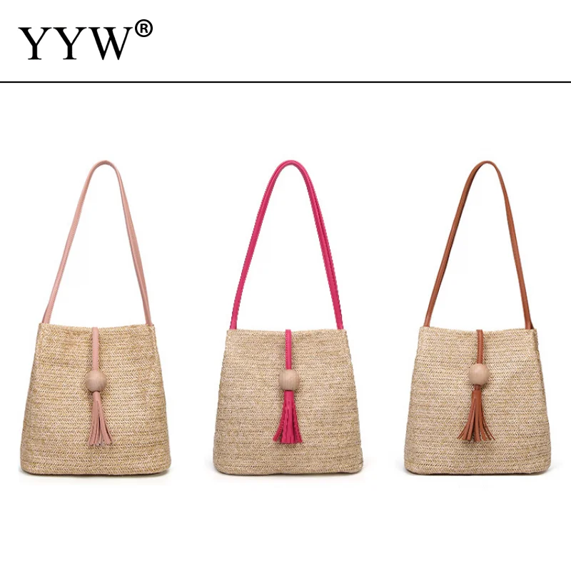 

Straw Easy Matching Shoulder Bag For Women One Direction Double Straps Korean Style Handbag Large Capacity Tassel Crossbody Bags