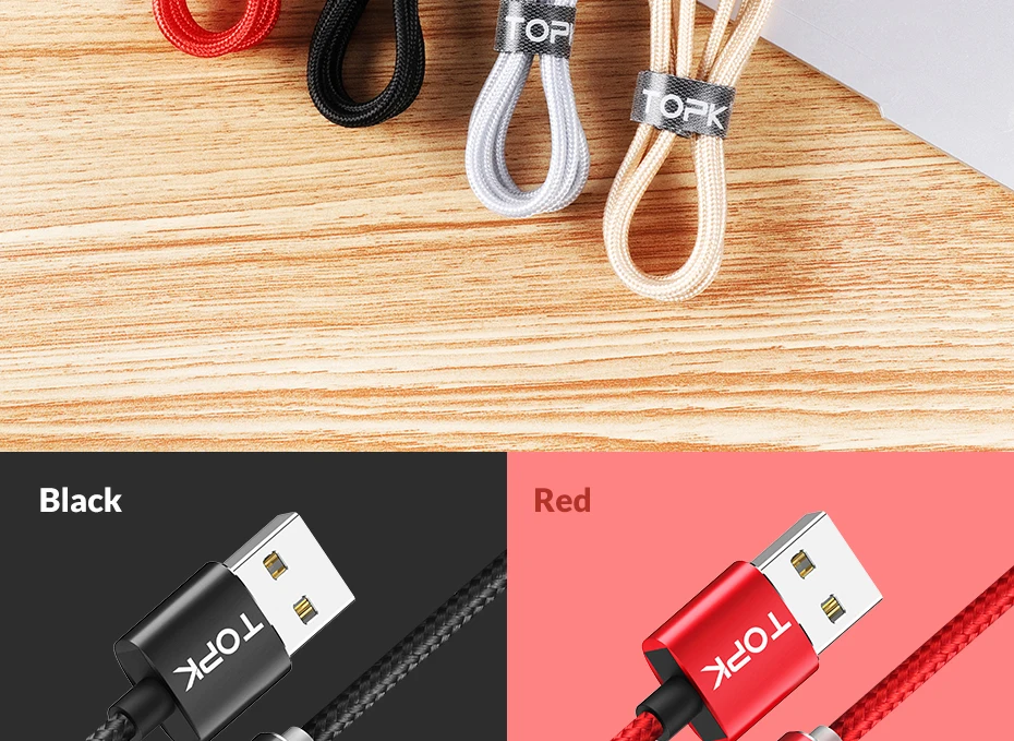 TOPK AM51 Magnetic USB Cable for iPhone Charger Micro Usb Type C for Samsung Galaxy S9 S8 Plus Note USB C Charger Cable