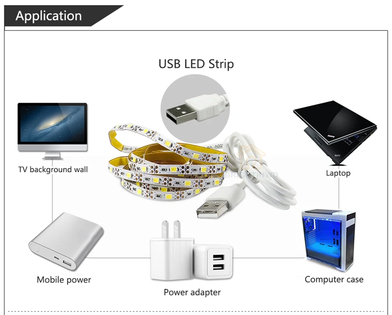 5 в светодиодный USB полоса 50 см 1 м 2 м 3M USB полоса ТВ фоновое освещение высокая яркость для украшения дома в помещении