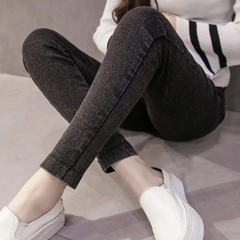 

Maternity jeans 2018 Autumn Skinny Jean with Neutral Belly Black Elastic Pants for pregnant women High waist Long trousers