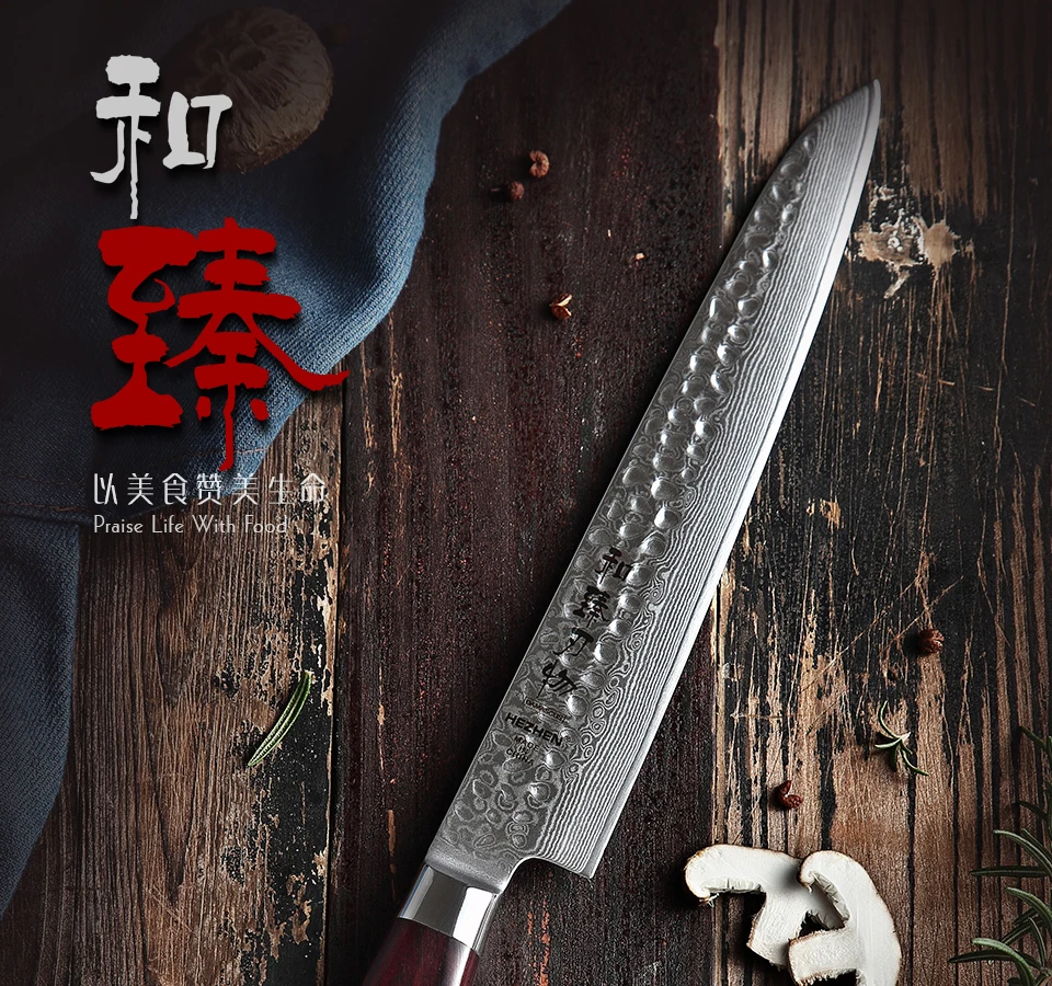 HEZHEN 8 ''нож для нарезки 62 Hrc VG10 Дамасская сталь японский стиль нож шеф-повара Хлеб Суши Нож Мясник кухонные ножи резак