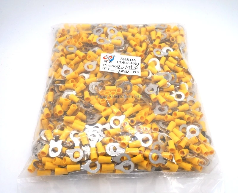 

1000pcs RV1.25-6 0.25-1.65mm^2 Crimp terminals Red Ring Terminal Brass