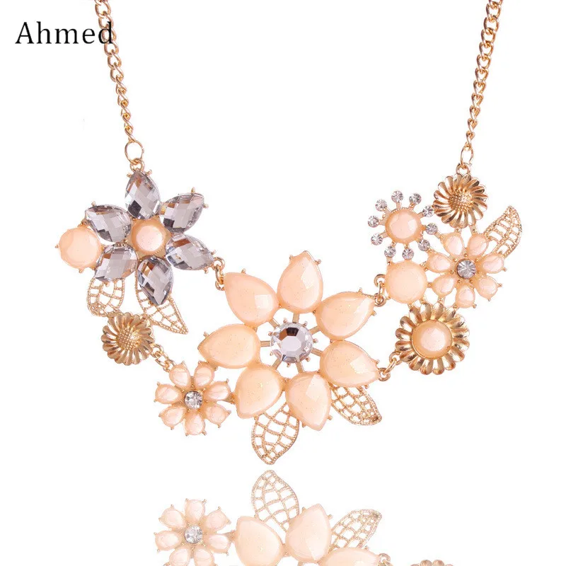 Ahmed Jewelry Fashion Gem Flower Necklace Choker Necklaces Statement 2017 New For Woman Free Shipping