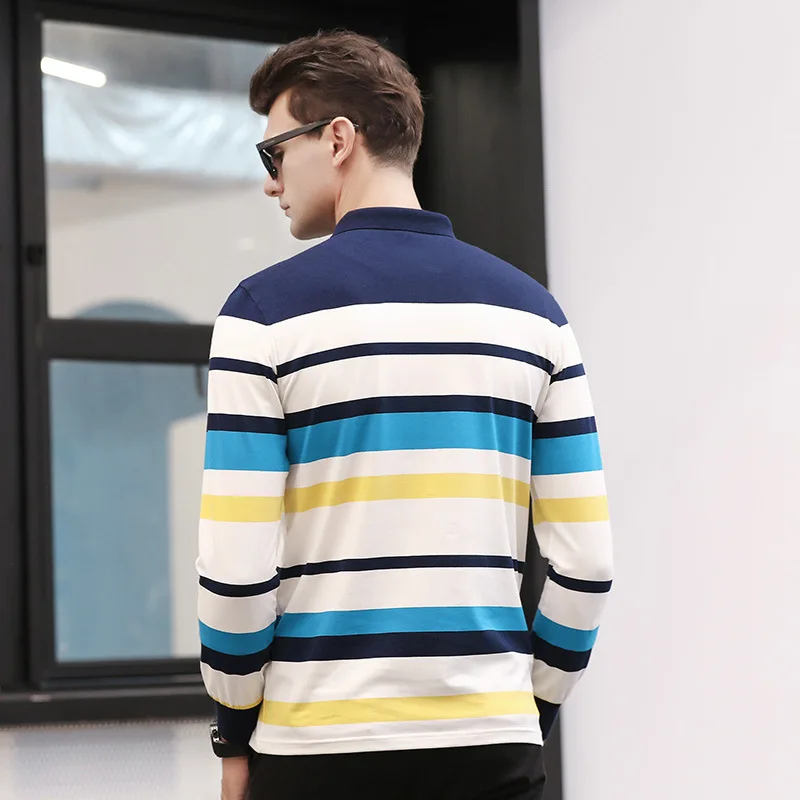 2019 Automne Hommes de Bande мужские поло chemise En Coton A Manches Longues Revers купить за год | Мужская одежда