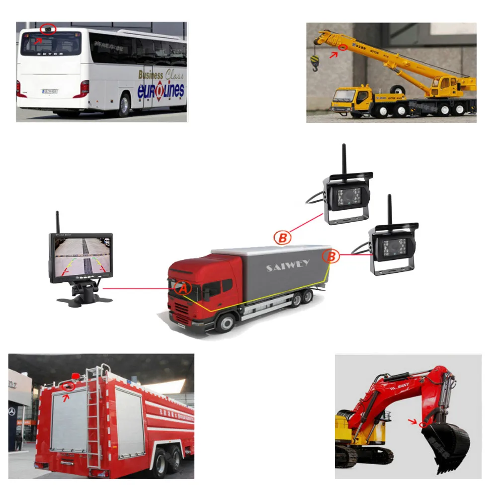 Грузовик Ван автобус RV 12В 24В Беспроводная система заднего вида 7 ''HD TFT LCD