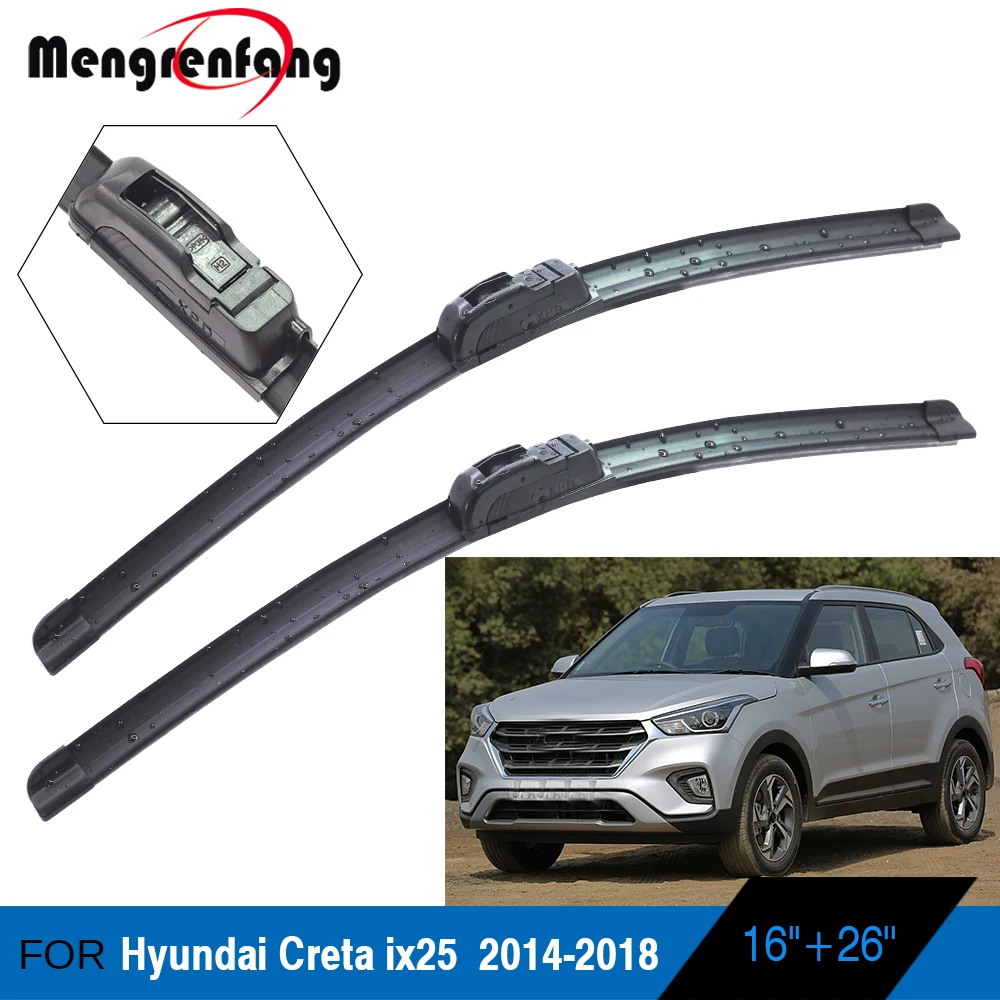 Для hyundai Creta ix25 Автомобильная мягкая резиновая щетка стеклоочистителя, бескаркасная передняя щетка стеклоочистителя J Hook Arms