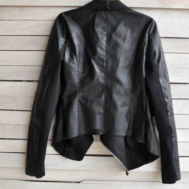 Кожаная куртка с отворотом в европейском и американском стиле черная S M L XL XXL XXXL