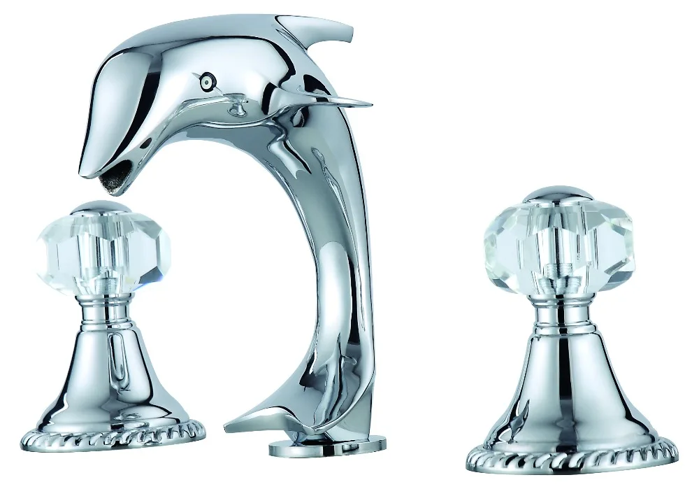 

Free ship CHROME 3 Pcs WIDESPREAD LAVATORY BATHROOM SINK dolphin FAUCET mixer tap Crystal handles