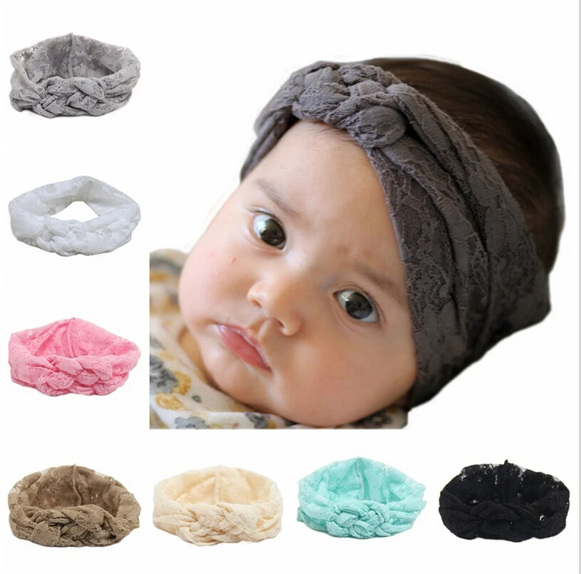 

Маленькая принцесса кружева вязаная повязка для волос, Девушки Кружева повязка на голову с узлом для девочек 7 цветов U pick