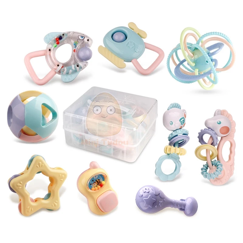 9PCS Baby Rattles 9 шт. детские погремушки игрушки животное Прорезыватель музыка рука встряхнуть кровать колокольчик новорожденных пластиковые животные погремушки детские мягкие игрушки 0-12 месяцев - Цвет: 9PCS Baby Rattles