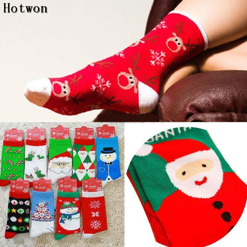 1 пара новинка женские хлопковые Повседневные носки со снежинками и оленем для