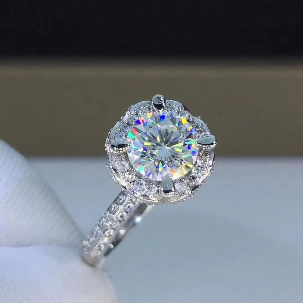 Круглое серебряное Moissanite кольцо 1.00ct D VVS роскошное Weding 925 для женщин | Украшения и