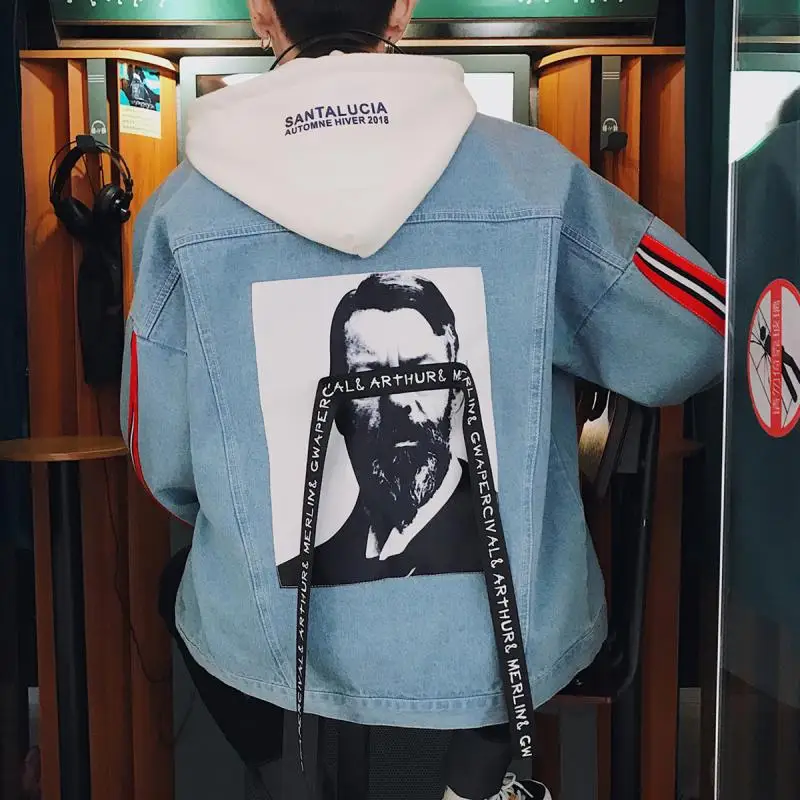 Осенняя японская Harajuku BF рваная джинсовая куртка пальто для мужчин высокая улица