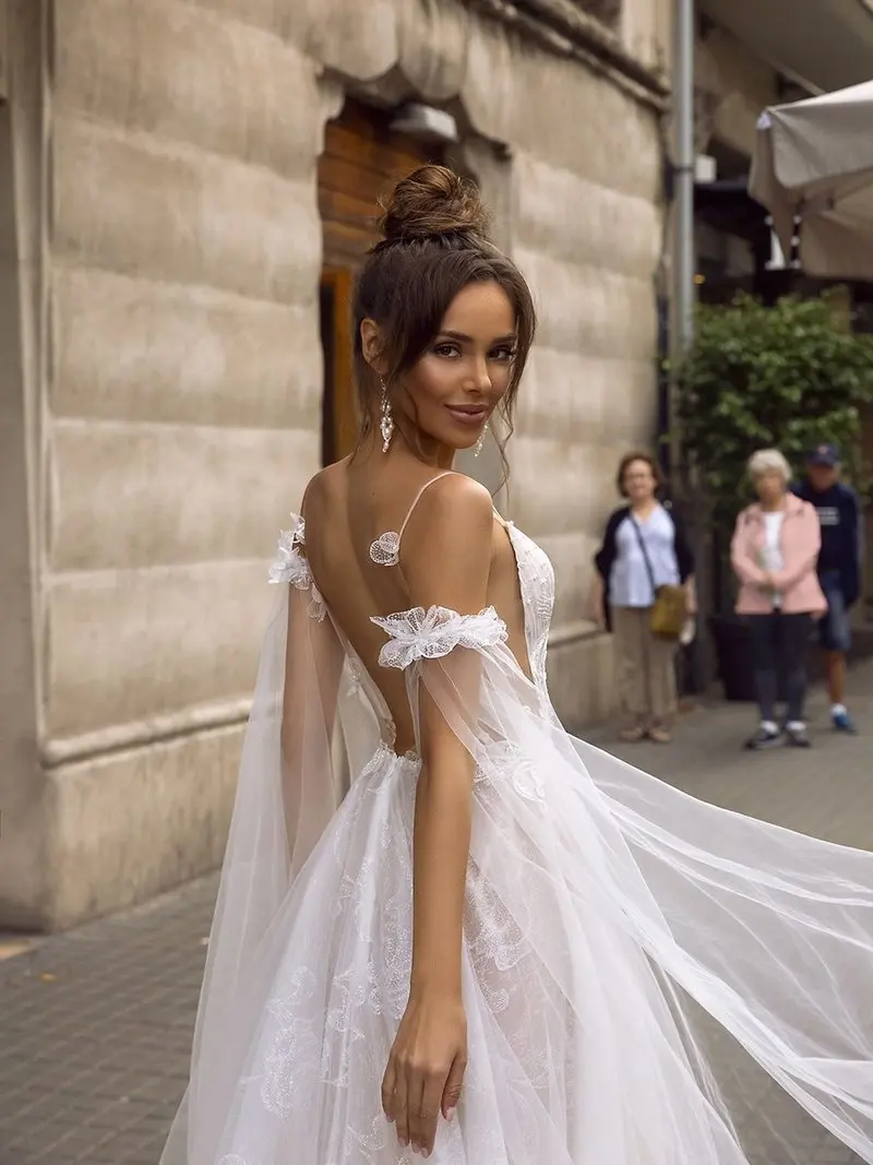 LORIE A Line свадебное платье с открытой спиной сексуальное на тонких бретельках 3D