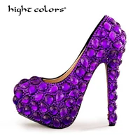 big size 3443 spring 2021 autumn women pumps sexy purple 14cm11cm8cm high heels luxury rhinestone wedding party shoes h 805