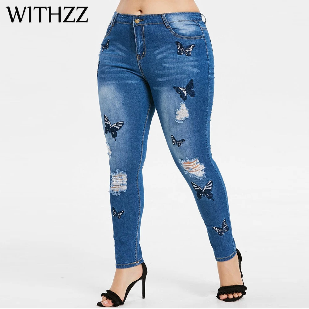WITHZZ отверстие вышивка джинсы карандаш брюки Глория джинсы для женские бриджи комбинезоны винтажные женские рваные брюки