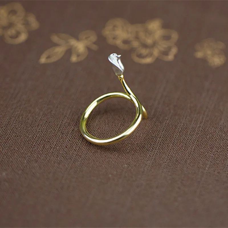 Женское кольцо ручной работы из серебра 925 пробы золотистое с розой | Украшения и