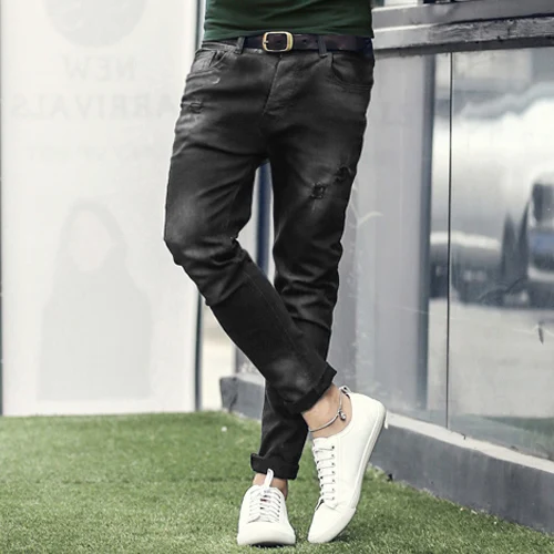 Модные Винтаж Для мужчин s Рваные джинсы Штаны Slim Fit Проблемные хип хоп Denim Новая
