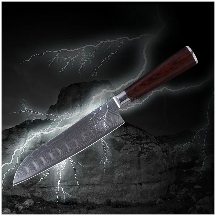 Горячие продажи Дамаск ножей 7 дюймов нож santoku 71 слоев из дамасской стали кухонные
