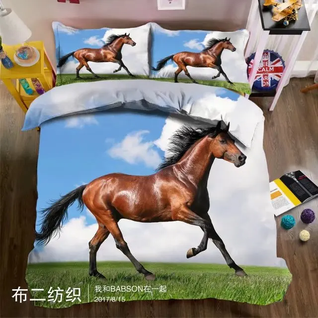 Комплект постельного белья Morden с 3D принтом лошади пододеяльником двуспальный