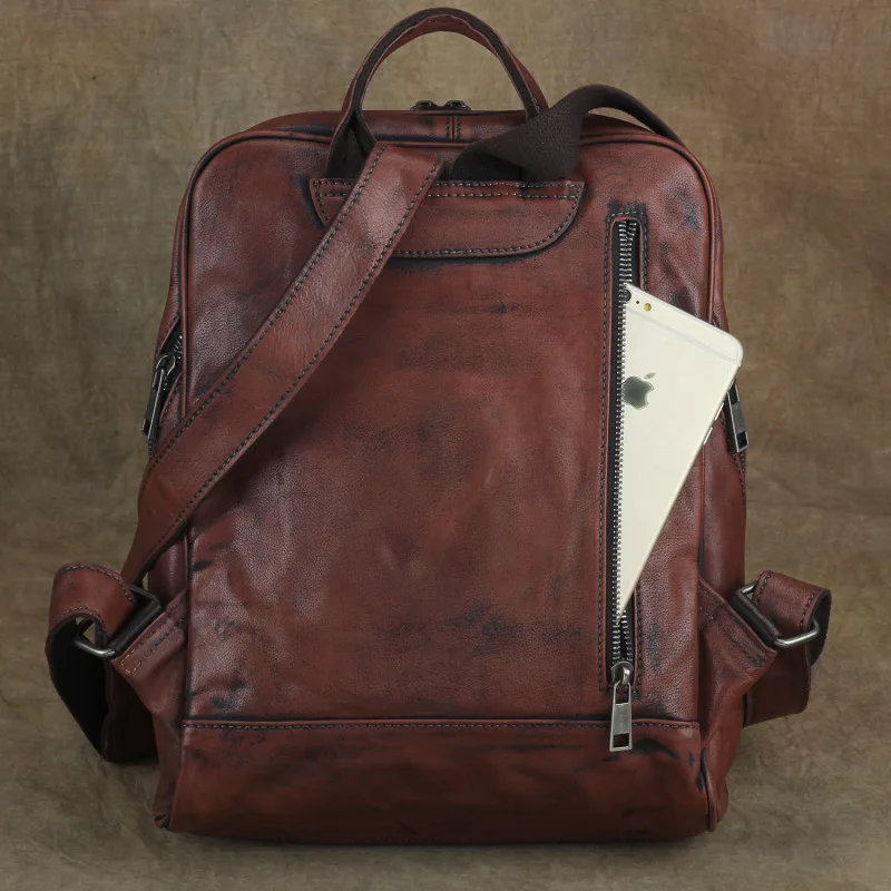 Nesitu High Quality New A4 Vintage Red Brown Genuine Leather Women's Backpack Female Girl Lady Travel Bags M002