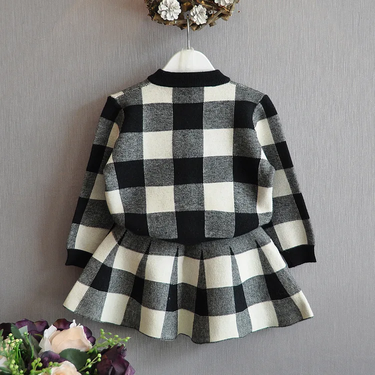 baby girl clothing sets 2017 autumn and winter new Korean girls lattice jacket + short skirt suit two clothes | Детская одежда и