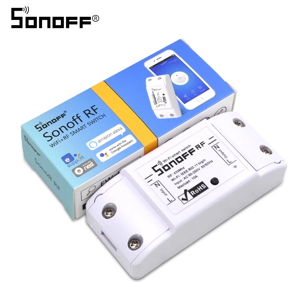 ITEAD SONOFF RF WiFi умный переключатель, Универсальный светильник, 433 МГц, беспроводное приложение, телефон, дистанционное управление, 220 В, 10 А, Alexa, модуль домашней автоматизации