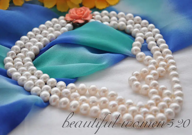 

Z5037 3strands 10mm white round freshwater pearl necklace 19inch