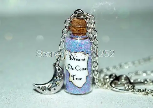 

12pcs Dreams Do Come True glass Bottle Necklace with a Night Moon Charm inspired necklace