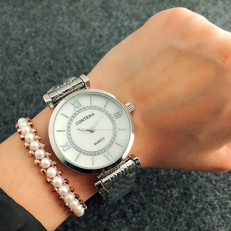 Contena лучший бренд класса люкс Montre часы Femme Модные женские Для женщин Стразы полный
