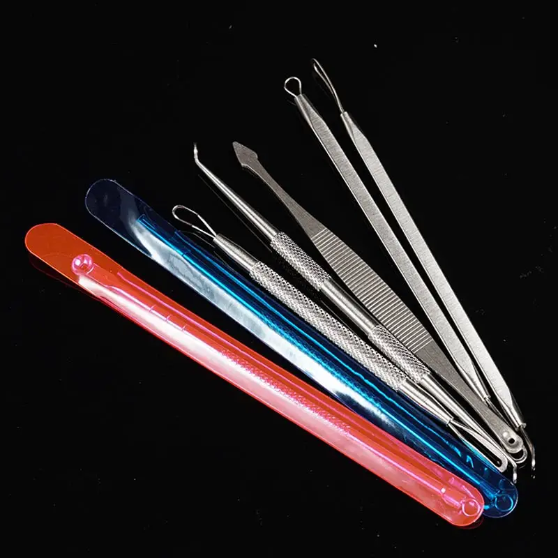 8 pcs High Quality Blackhead Removal Comedone Extractor Pimple Stainless Steel Acne Needles Set Tool Facial Clean | Красота и